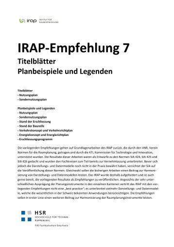 IRAP-Empfehlung 7 TitelblÃ¤tter Planbeispiele und Legenden