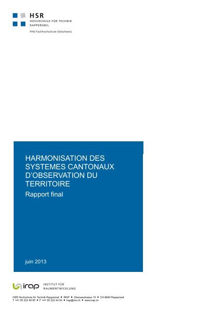 harmonisation des systemes cantonaux d'observation du ... - IRAP