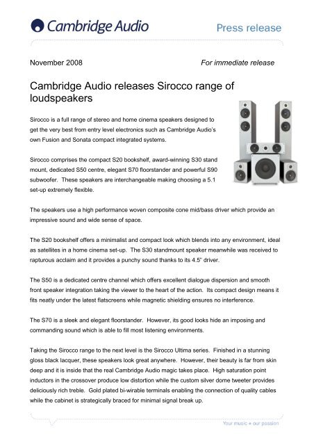 Cambridge Audio Releases Sirocco Range Of Loudspeakers