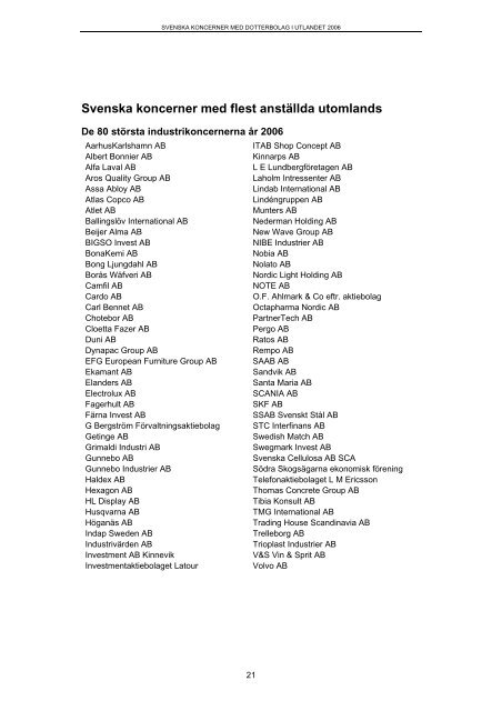 Svenska koncerner med dotterbolag i utlandet 2006