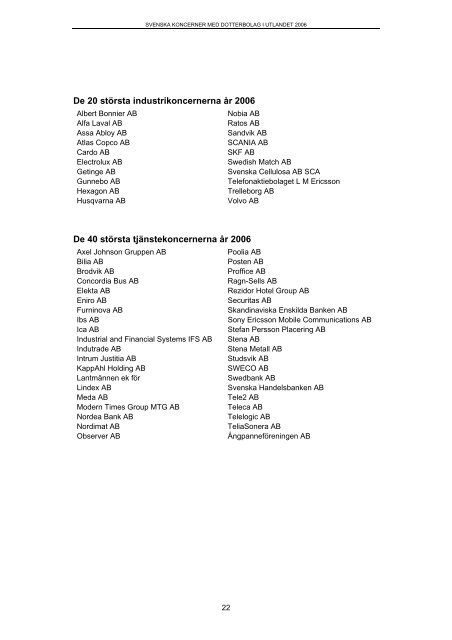 Svenska koncerner med dotterbolag i utlandet 2006