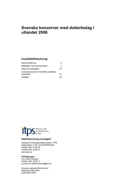 Svenska koncerner med dotterbolag i utlandet 2006