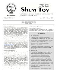 Shem Tov, Vol. XXVI No. 2, 2010-06 - The Jewish Genealogical ...