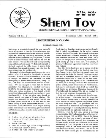 Shem Tov, Vol. IX No. 4, 1993-12 - The Jewish Genealogical Society ...