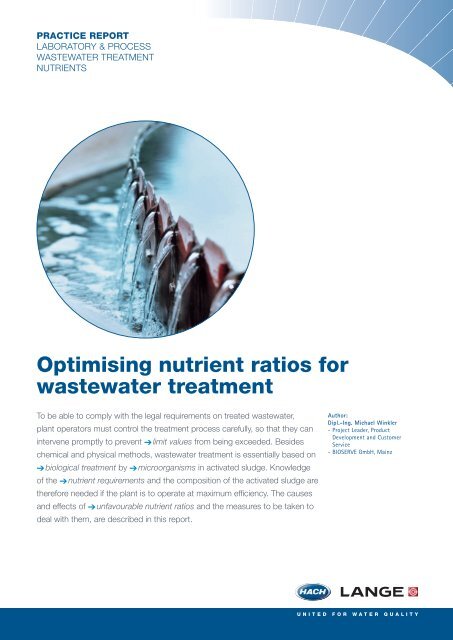 Optimising nutrient ratios for wastewater treatment - HACH LANGE