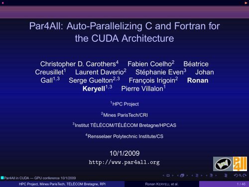 Par4all: Auto-Parallelizing C and Fortran for the CUDA Architecture