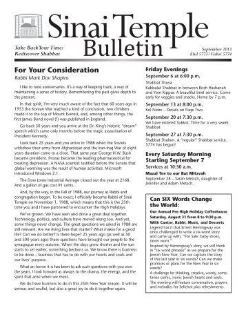 September 2013 Bulletin - Sinai Temple