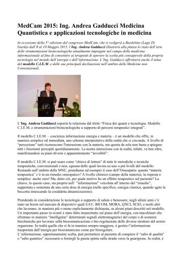 MedCam 2015: Energia ed informazione, bio-comunicazione e bio-regolazione.