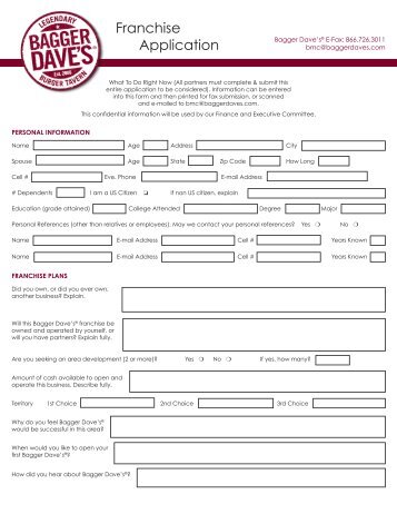 Franchise Application - Bagger Dave's