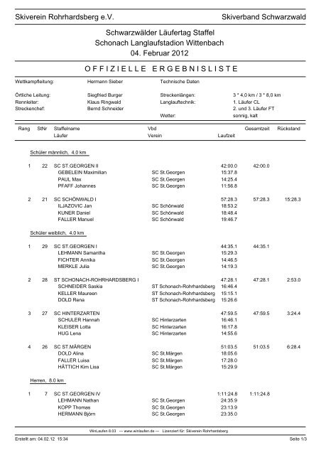 StaffellÃ¤ufe - Skiteam Schonach / Rohrhardsberg