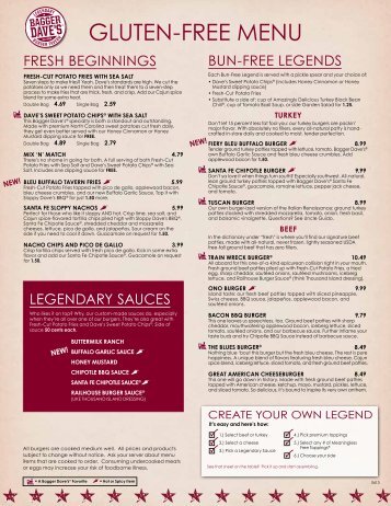 Gluten-free menu - Bagger Dave's