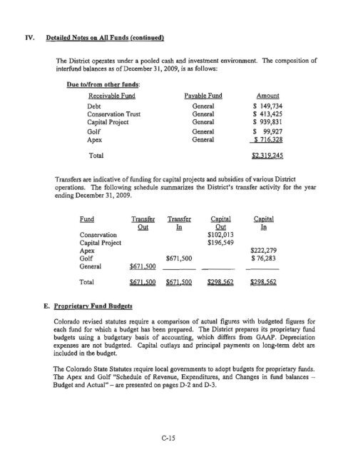 2009 Comprehensive Annual Financial Report - Apex Park and ...