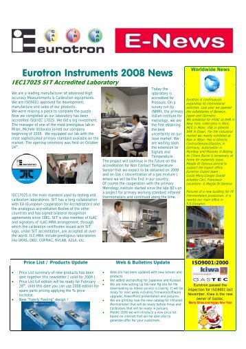 Eurotron Instruments 2008  News