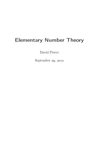 Elementary Number Theory