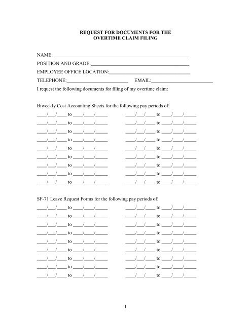 Flsa Form To Request Documents For Overtime Claim Afge3614