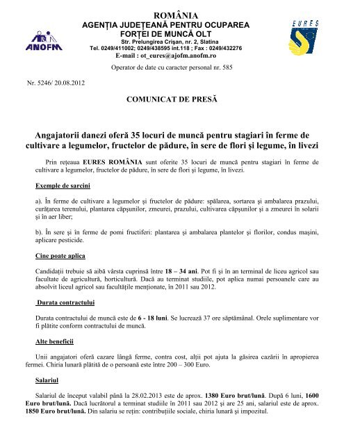 Angajatorii danezi oferă 35 locuri de muncă pentru ... - AJOFM Olt