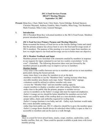 JSCA Food Services Forum DRAFT Meeting Minutes September 24, 2007 ...