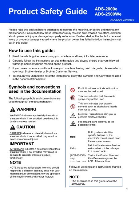 Brother ADS-2500We - Product Safety Guide