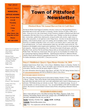 Newsletter October 2010 final - Town of Pittsford, Vermont
