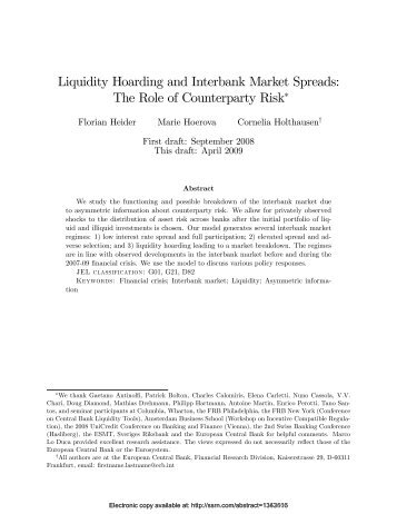 Liquidity Hoarding and Interbank Market Spreads: The ... - EFA2009