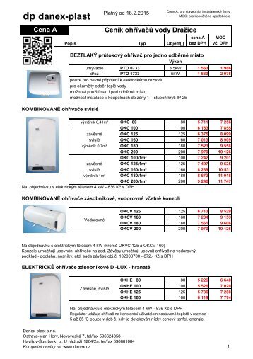 OhÅÃ­vaÄe vody a bojlery DRAÅ½ICE - DANEX-PLAST s.r.o.