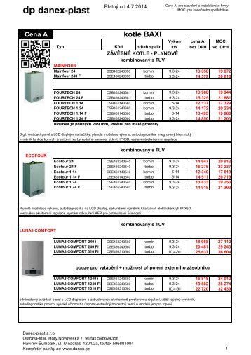 Kotle BAXI - cenÃ­k - DANEX-PLAST s.r.o.