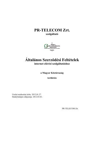 PR-TELECOM Zrt. Általános Szerződési Feltételek