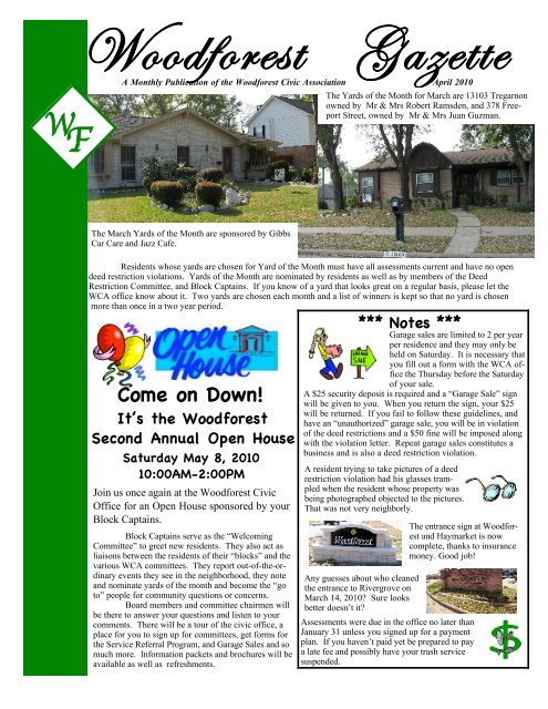 April - Woodforest Civic Association, Inc.