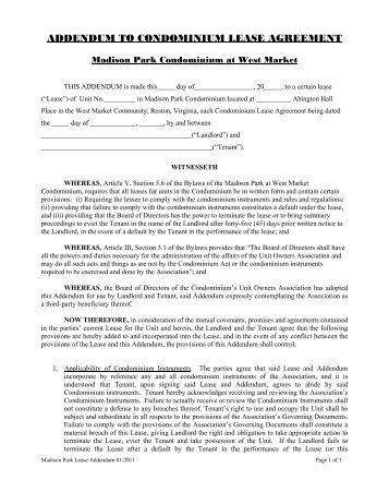 Addendum to Condominium Lease Agreement - West Market ...