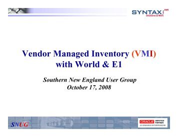 Vendor Managed Inventory - Southern New England User's Group