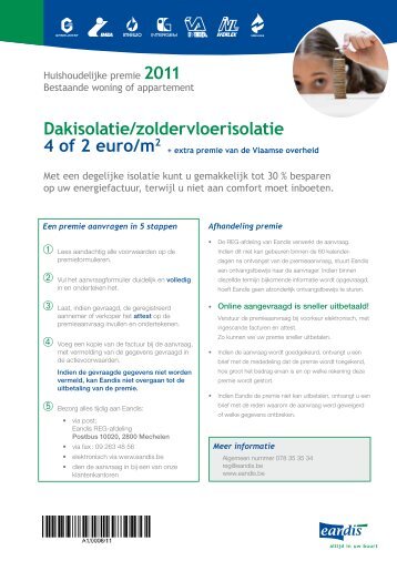 Aanvraag REG-premie EANDIS dakisolatie. Download hier - Eltherm
