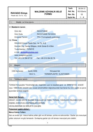 Malzeme Güvenlik Bilgi Formu - Ravago Kimya