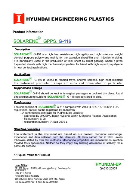 SOLARENE GPPS, G-116 HYUNDAI ENGINEERING PLASTICS