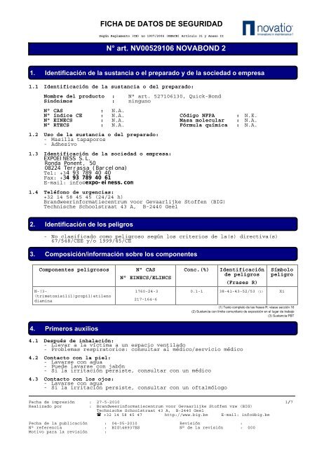 FICHA DE DATOS DE SEGURIDAD NÂ° art ... - Expo Einess