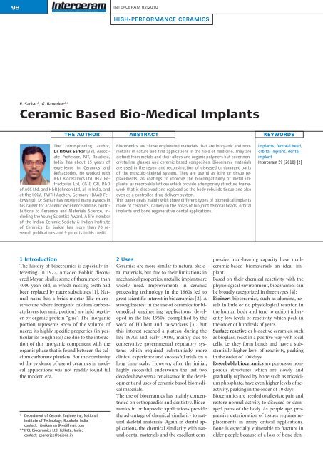 Ceramic Based Bio-Medical Implants - IFGL Bio Ceramics Limited