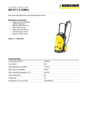 Karcher Pressure Washers HD 5/11 C - Saracen Distribution