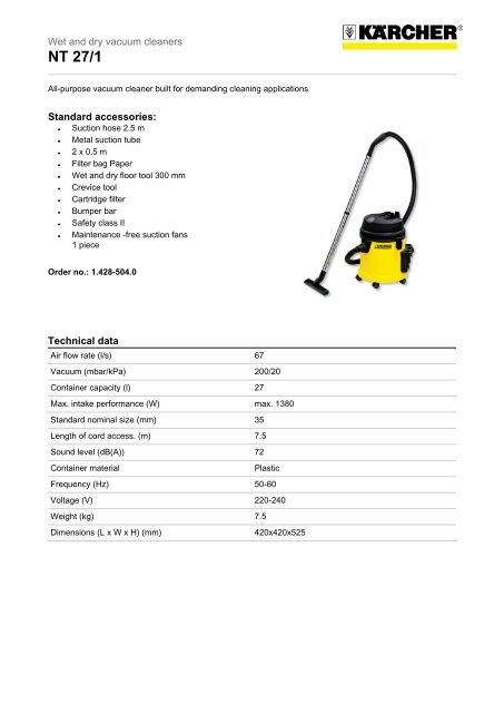 Karcher Multi-Purpose Vacuum Cleaner NT 27/1 - Saracen ...