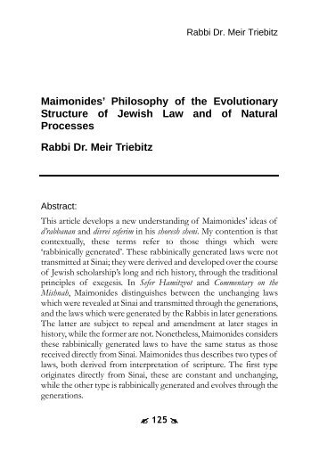 Maimonides' Philosophy of the Evolutionary ... - Hashkafa Circle
