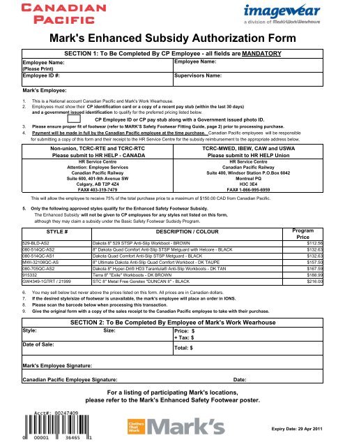 Tcrc 320 Mark's Enhanced Safety Footwear Subsidy ... - TCRC 320