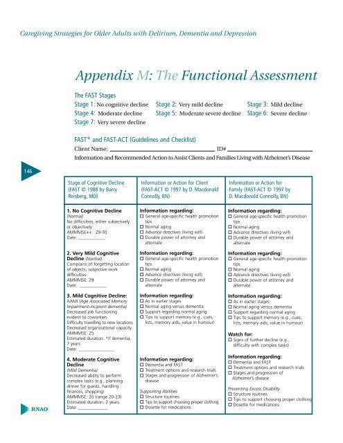 RNAO The functional assessment staging tool â action checklist