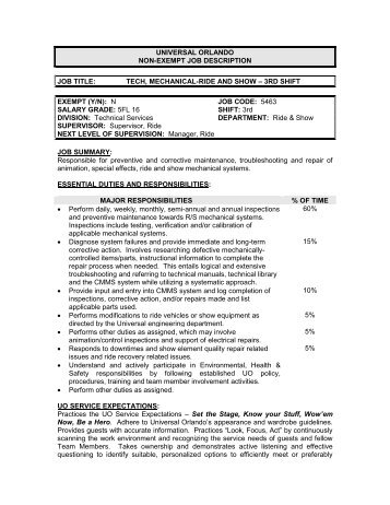 universal orlando non-exempt job description job title
