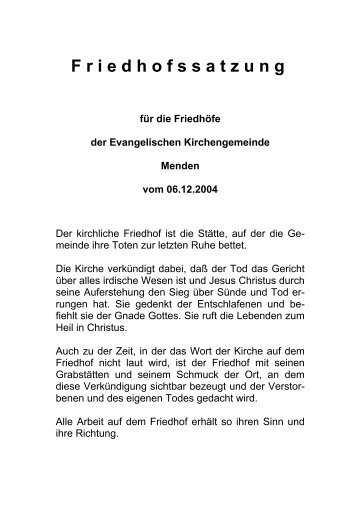 Friedhofssatzung - Ev. Kirchengemeinde Menden