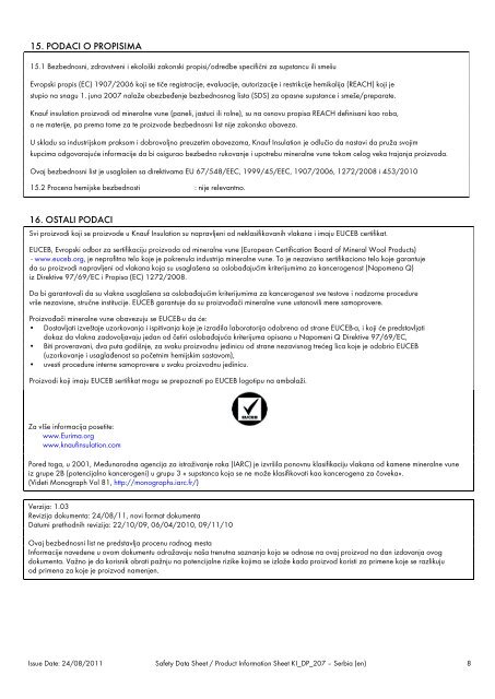 MSDS Kamena mineralna vuna - Knauf Insulation