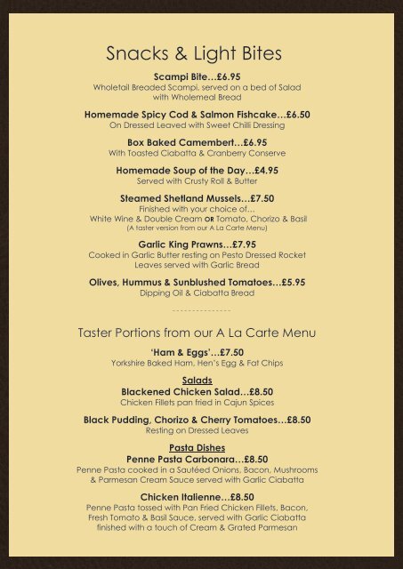 The Bay Horse - Sandwiches & Snacks Menu
