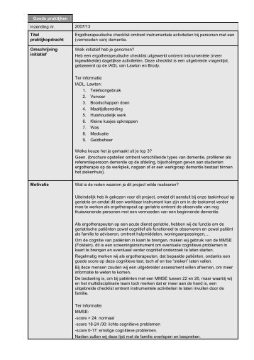 Ergotherapeutische checklist omtrent instrumentele ... - Dementie.be