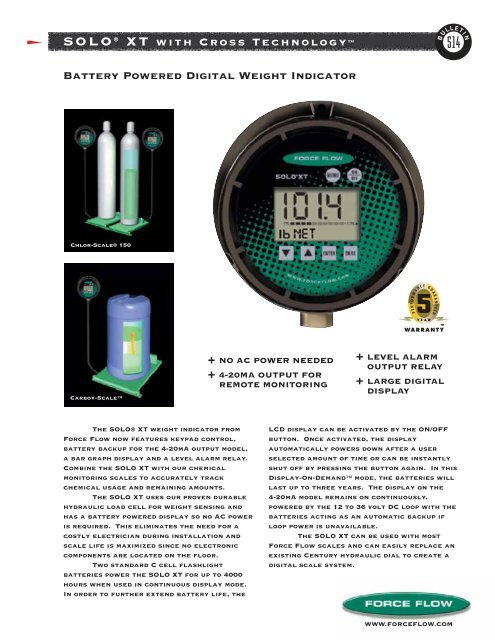 Battery Powered Digital Weight Indicator SOLOÂ® XT ... - Force Flow