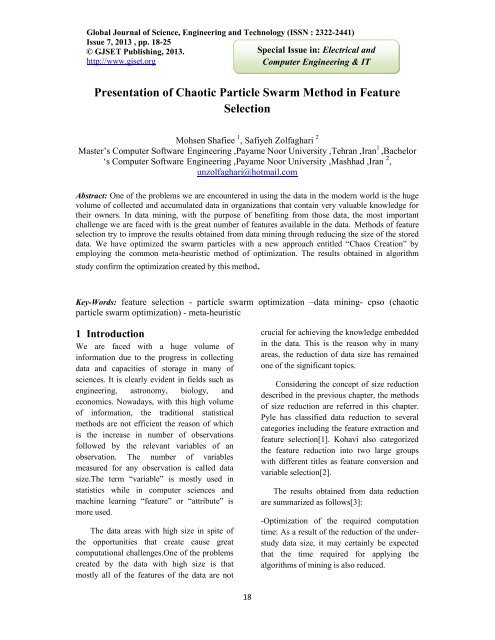 Presentation of Chaotic Particle Swarm Method in ... - Gjset.org