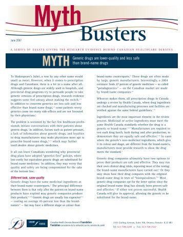 MYTH Generic drugs are lower-quality and less safe than brand ...
