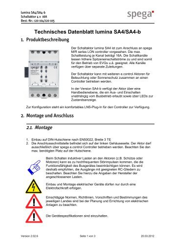 Technisches Datenblatt lumina SA4/SA4-b - spega.de