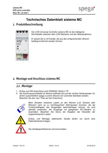 sistema MC Technisches Datenblatt - spega.de